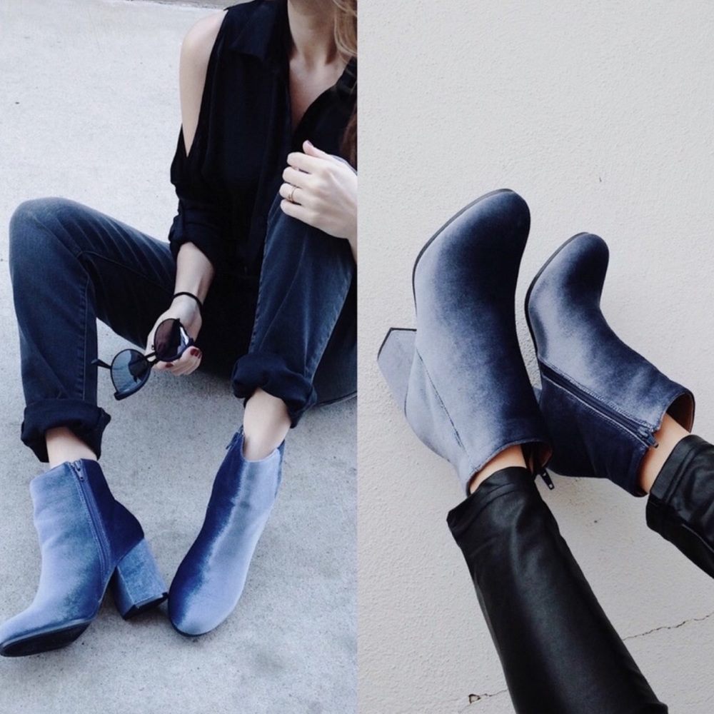 Ice Blue Velvet Ankle Boots